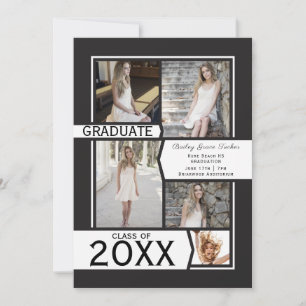 Black and White Photo Collage Graduation Announcement