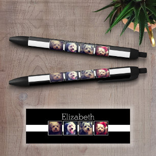 Black and White Photo Collage Squares Personalized Black Ink Pen