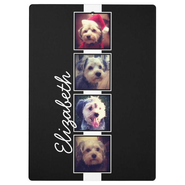 Black and White Photo Collage Squares Personalized Clipboard (Back)