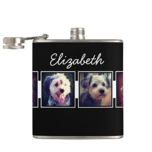 Black and White Photo Collage Squares Personalized Hip Flask