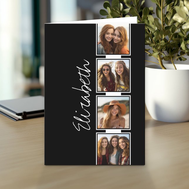 Black and White Photo Collage Squares Personalized Note Card (Custom Greeting Card with Photo)