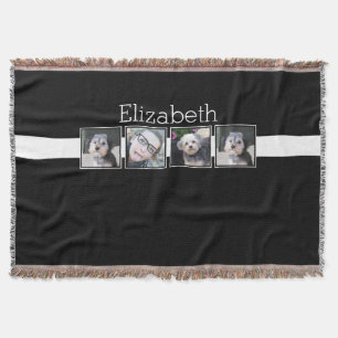 Black and White Photo Collage Squares Personalized Throw Blanket