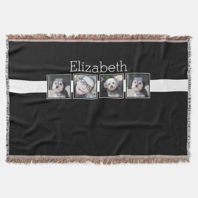 Black and White Photo Collage Squares Personalized Throw Blanket (Front)