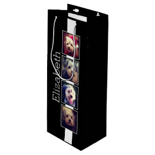 Black and White Photo Collage Squares Personalized Wine Gift Bag
