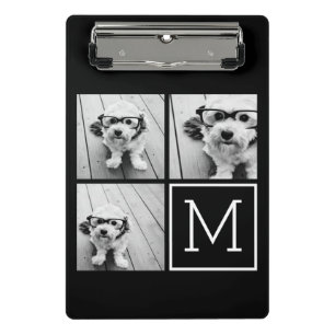 Black and White Photo Collage with Monogram Mini Clipboard