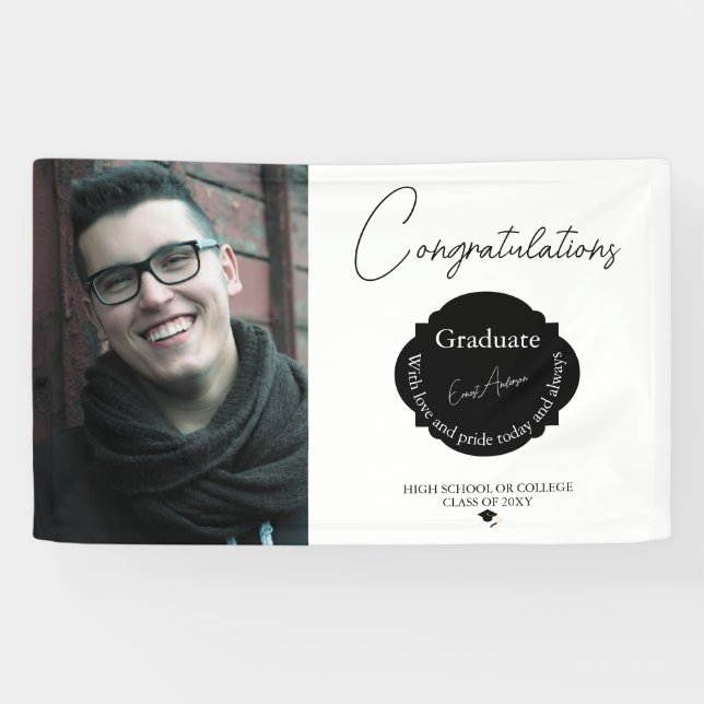Black and White Photo Congratulations Graduation Banner (Horizontal)