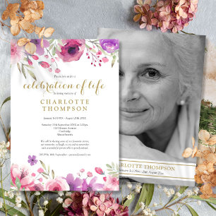 Black And White Photo Floral Celebration of Life Invitation