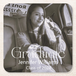 black and white photo graduation 2025  square paper coaster