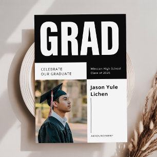 Black and White Photo Graduation Announcement Postcard
