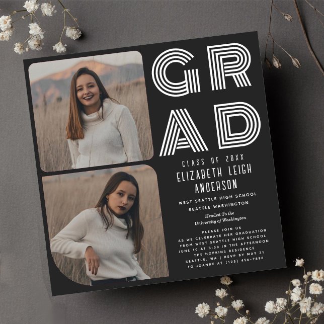Black and White Photo Graduation Party Invitation (Creator Uploaded)