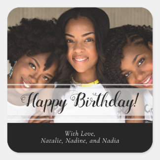 Black and White Photo Happy Birthday Square Sticker
