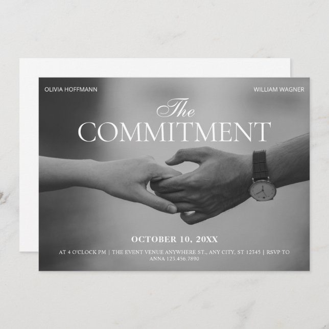 Black and white photo holding hand commitment invitation (Front/Back)