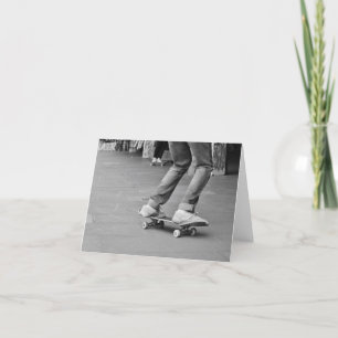 black and white photo in skate park, feet on board thank you card