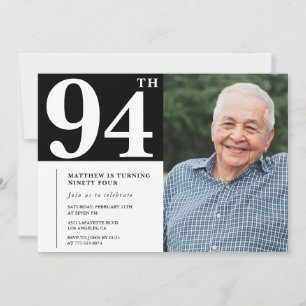Black and White Photo Men 94th birthday Invitation