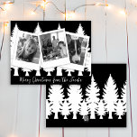 Black and White Photo Modern Christmas Holiday Card<br><div class="desc">Personalized Christmas cards. Black and white family photos with a tree line of tall pine trees modern simplistic cards.</div>