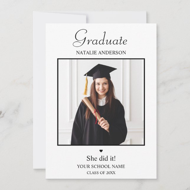 Black and White Photo Modern Graduation Invitation (Front)