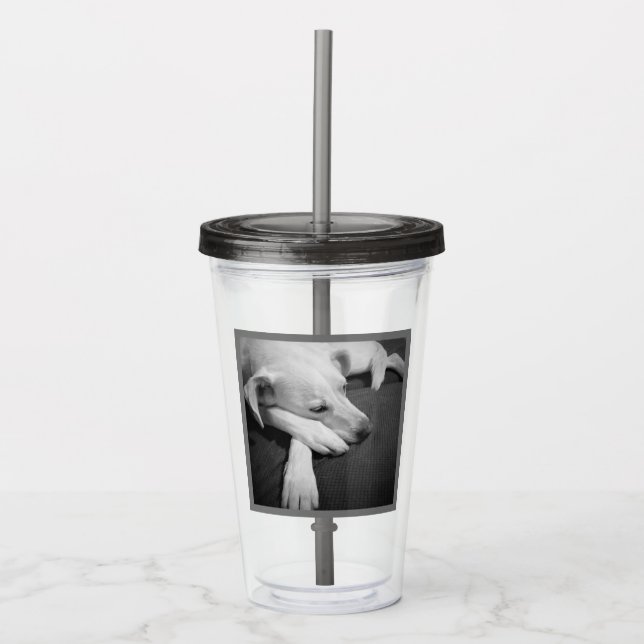 Black and White Photo of a Beautiful Dog Sleeping Acrylic Tumbler (Front)