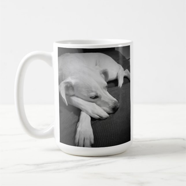 Black and White Photo of a Beautiful Dog Sleeping Coffee Mug (Left)