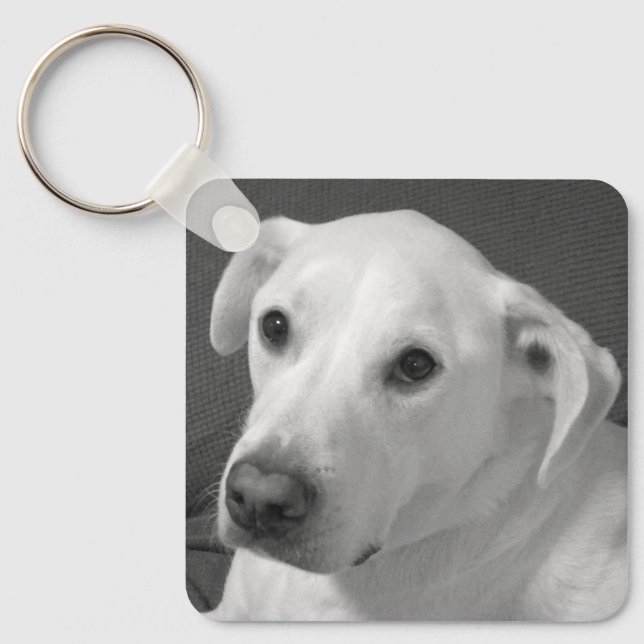 Black and White Photo of a Beautiful Soulful Dog Keychain (Front)