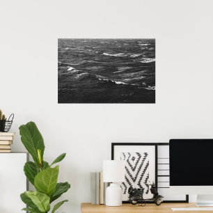 Black and white photo of a stormy sea poster