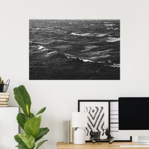 Black and white photo of a stormy sea poster