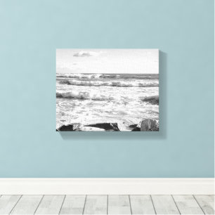 Black and White Photo of Atlantic Ocean Waves Canvas Print