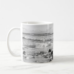 Black and White Photo of Atlantic Ocean Waves Coffee Mug