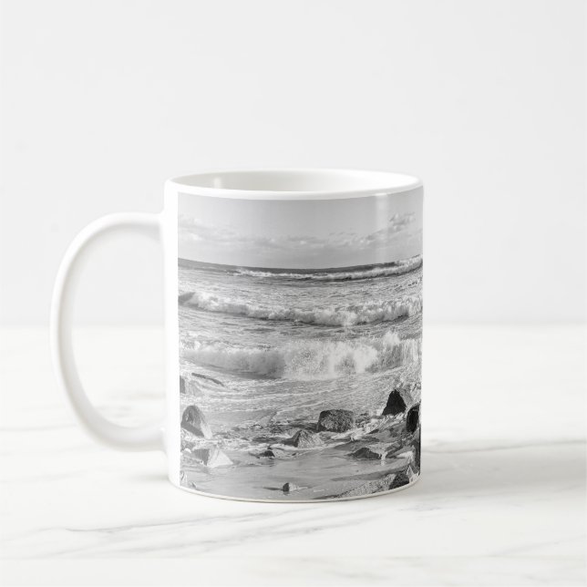Black and White Photo of Atlantic Ocean Waves Coffee Mug (Left)