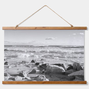 Black and White Photo of Atlantic Ocean Waves Hanging Tapestry