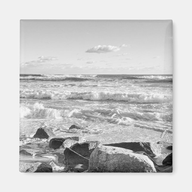 Black and White Photo of Atlantic Ocean Waves Magnet (Front)