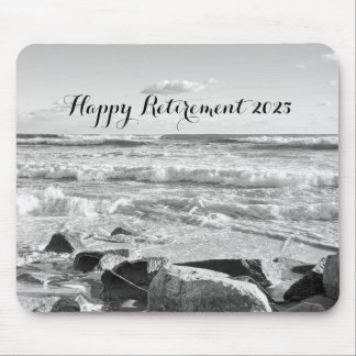 Black and White Photo of Atlantic Ocean Waves Mouse Pad