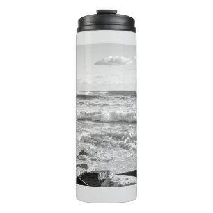 Black and White Photo of Atlantic Ocean Waves Thermal Tumbler