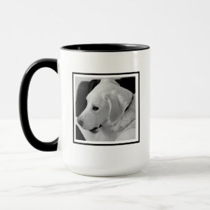 Black and White Photo of Cute Dog and Paw Initial Mug