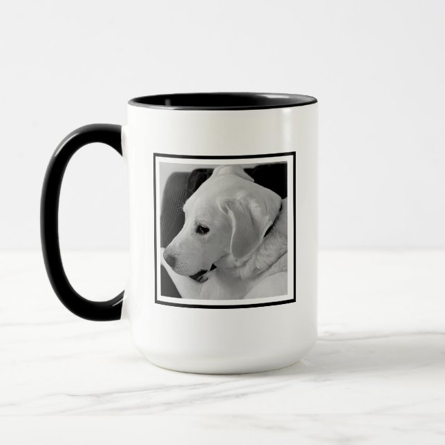 Black and White Photo of Cute Dog and Paw Initial Mug (Left)