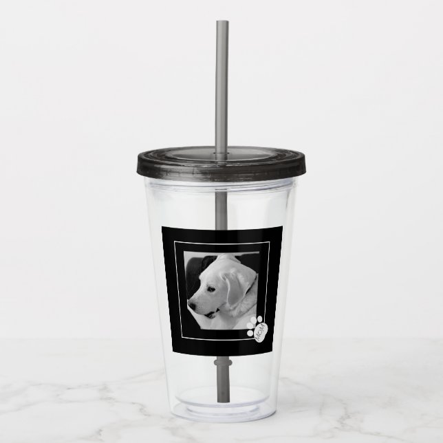 Black and White Photo of Cute Dog Best Mom Ever Acrylic Tumbler (Front)