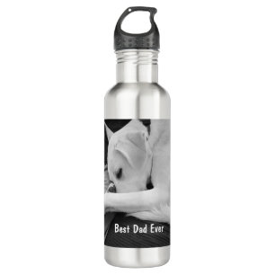 Black and White Photo of Cute Dog Resting with Dad 710 Ml Water Bottle