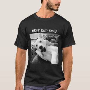Black and White Photo of Dog Playing with Dad Love T-Shirt