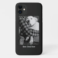 Black and White Photo of Dog Snuggling with Dad