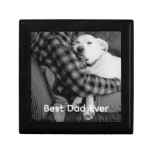 Black and White Photo of Dog Snuggling with Dad