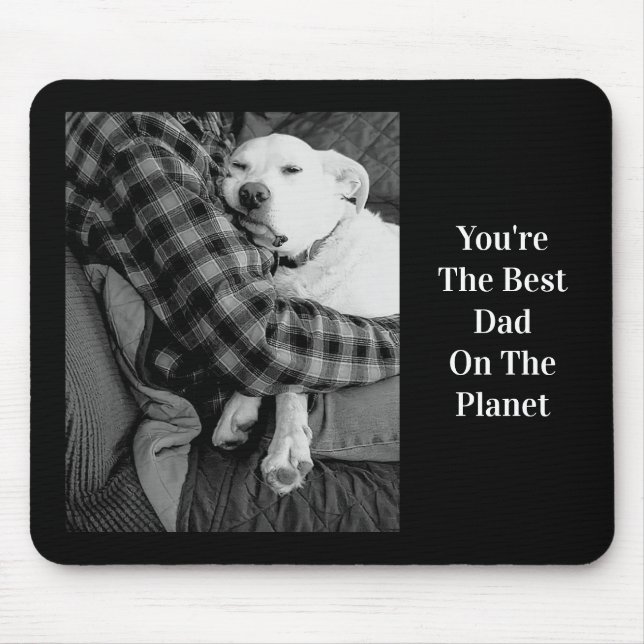 Black and White Photo of Dog Snuggling with Dad Mouse Pad (Front)
