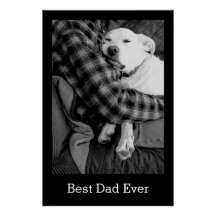 Black and White Photo of Dog Snuggling with Dad