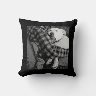 Black and White Photo of Dog Snuggling with Dad Throw Pillow