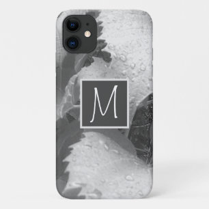 Black and White Photo of Grape Leaves Initial Grey iPhone 11 Case