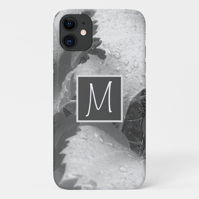 Black and White Photo of Grape Leaves Initial Grey Case-Mate iPhone Case (Back)