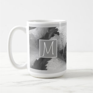 Black and White Photo of Grape Leaves Initial Grey Coffee Mug