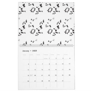 black and white photo of leaves on a white backgro calendar