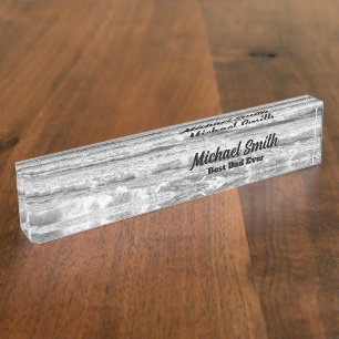 Black and White Photo of Ocean Waves Best Dad Ever Nameplate