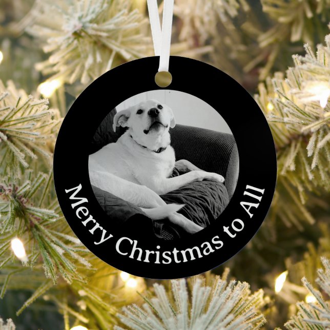 Black and White Photo of Talking Dog Christmas Metal Ornament (Insitu)