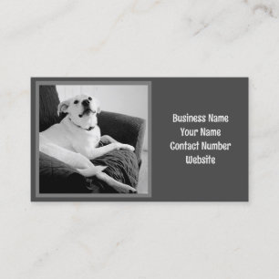 Black and White Photo of Talking Dog Grey Business Card