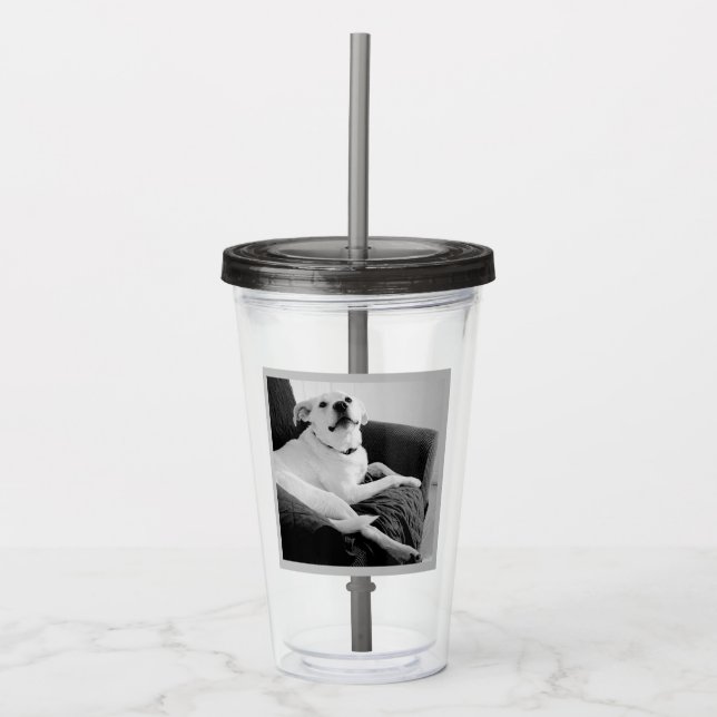 Black and White Photo of Talking Dog Text Message Acrylic Tumbler (Front)